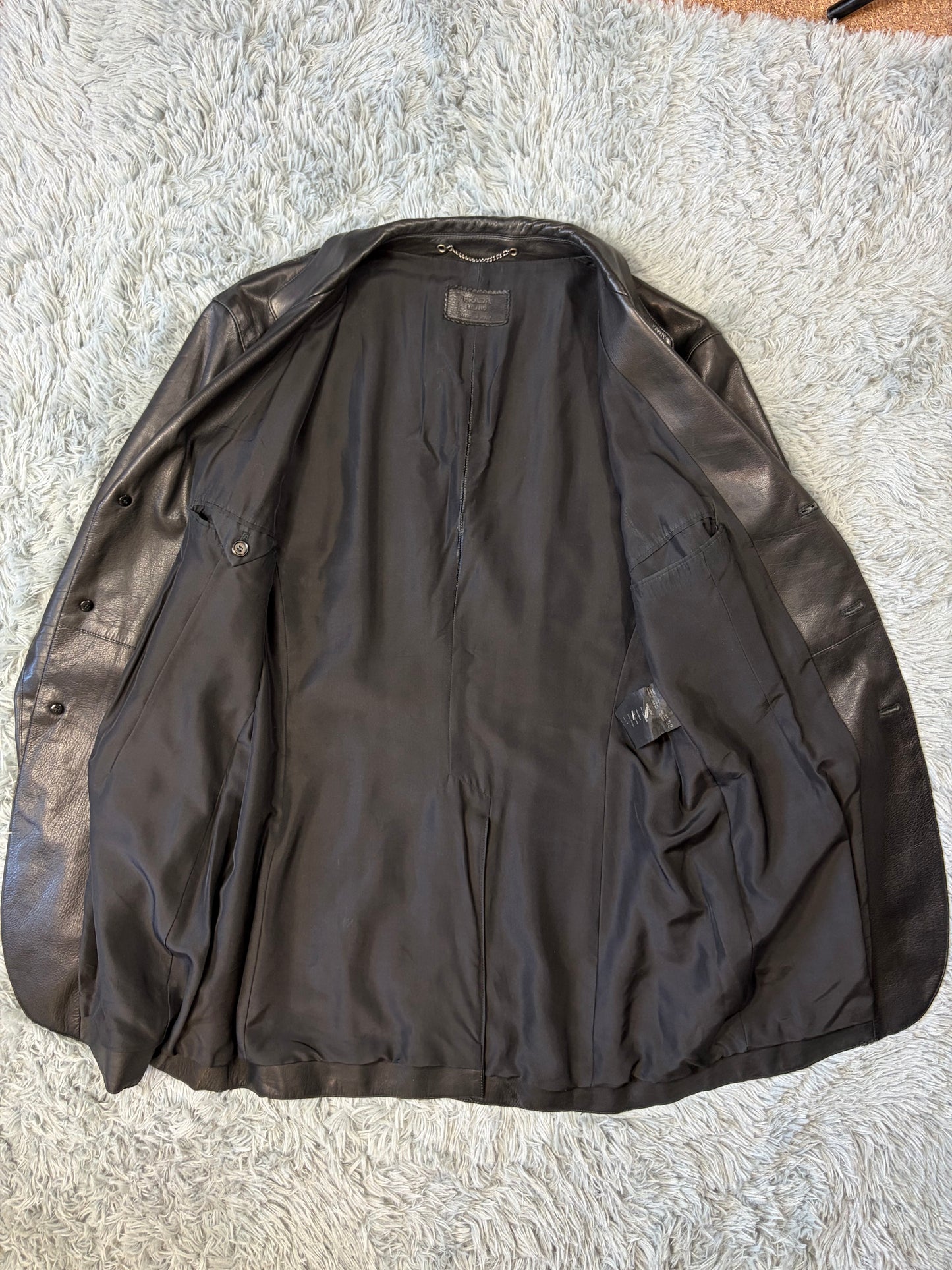 Prada Milano 00’s Black Leather Lined Asymmetric Blazer Coat - IT52