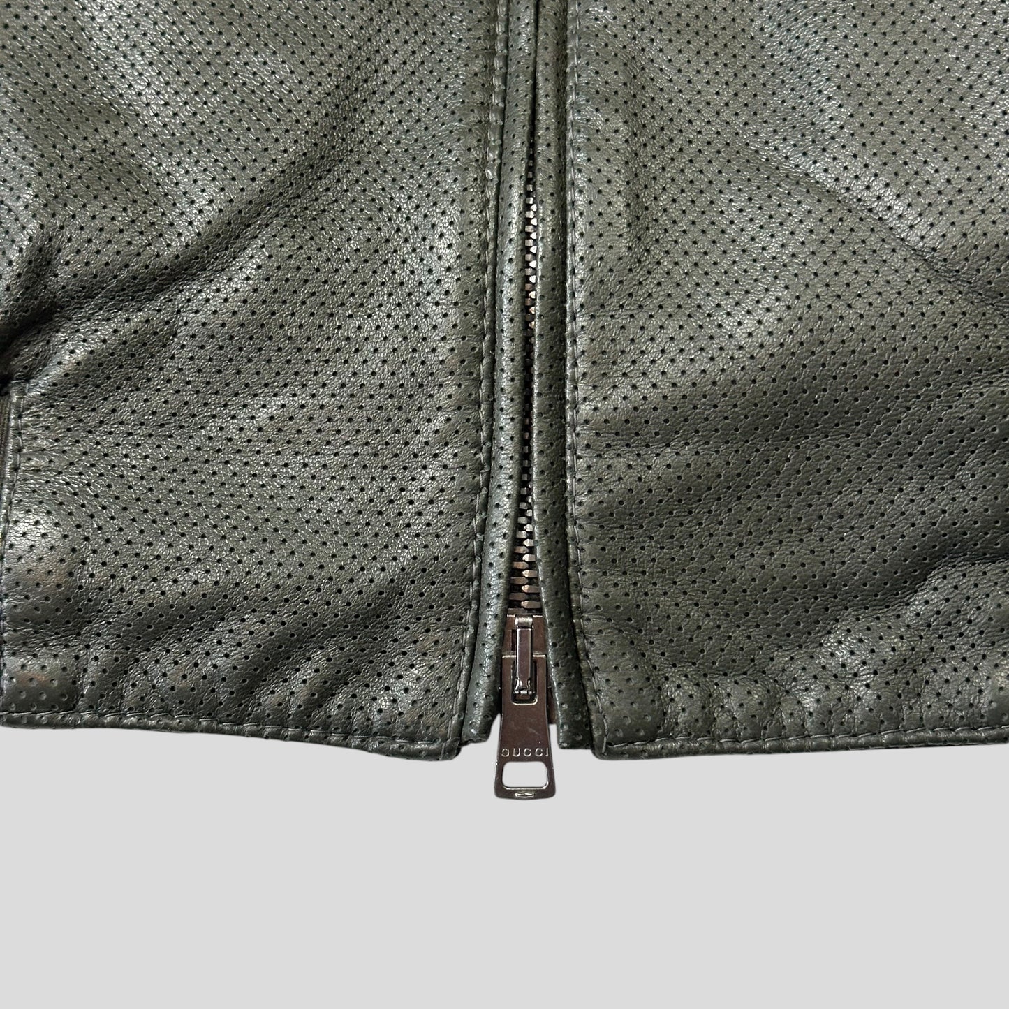 Gucci by Tom Ford 00’s Perforated Nappa Leather Green Bomber Jacket - IT52