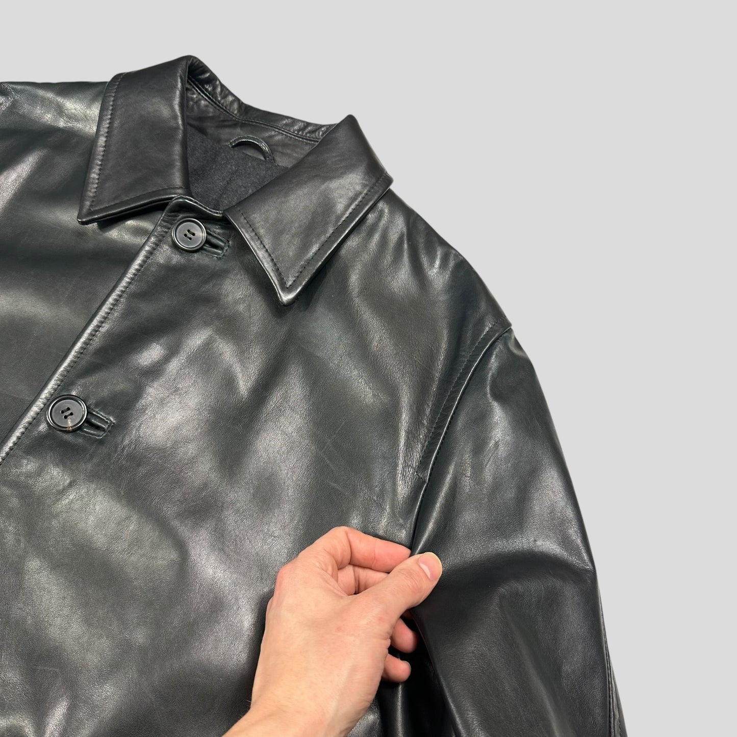 Prada Milano AW98 Wool Lined Gloss Leather Matrix Trench Coat - IT50