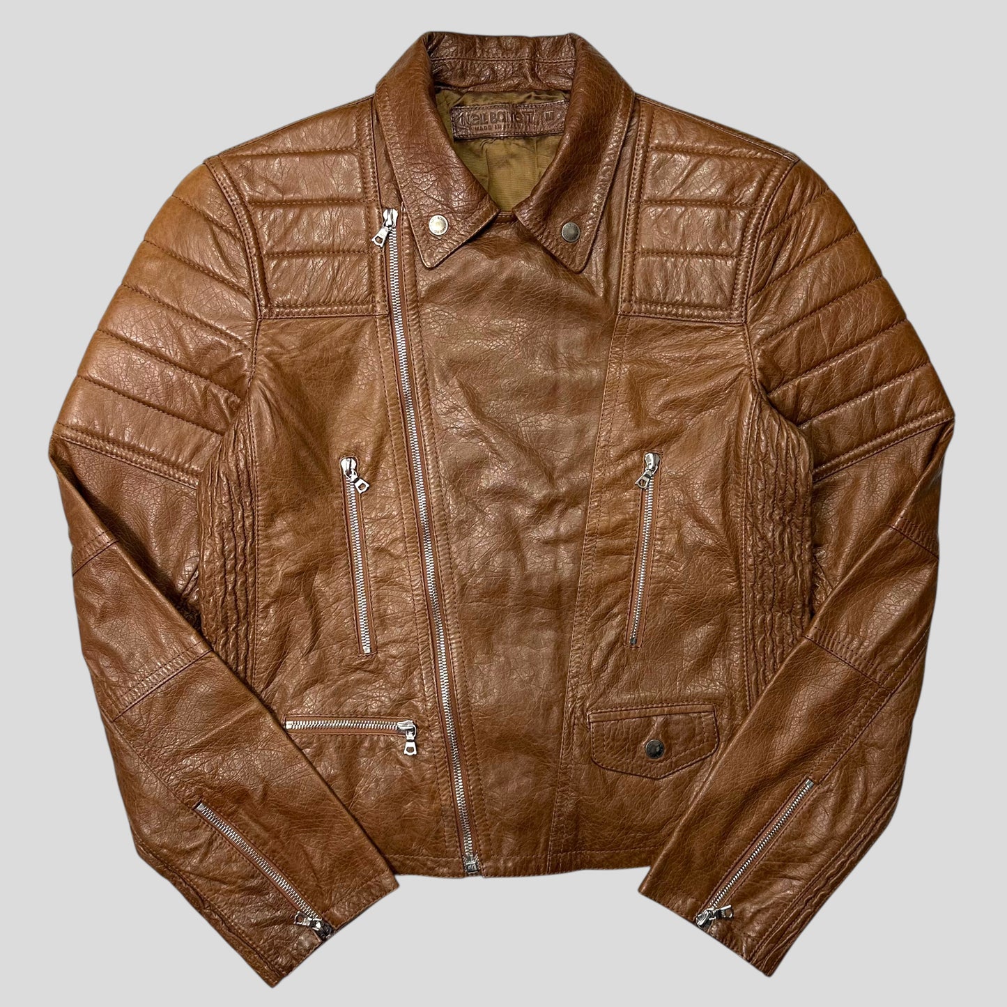 Neil Barrett 2012 Leather Padded Brown Multipocket Moto Jacket - S