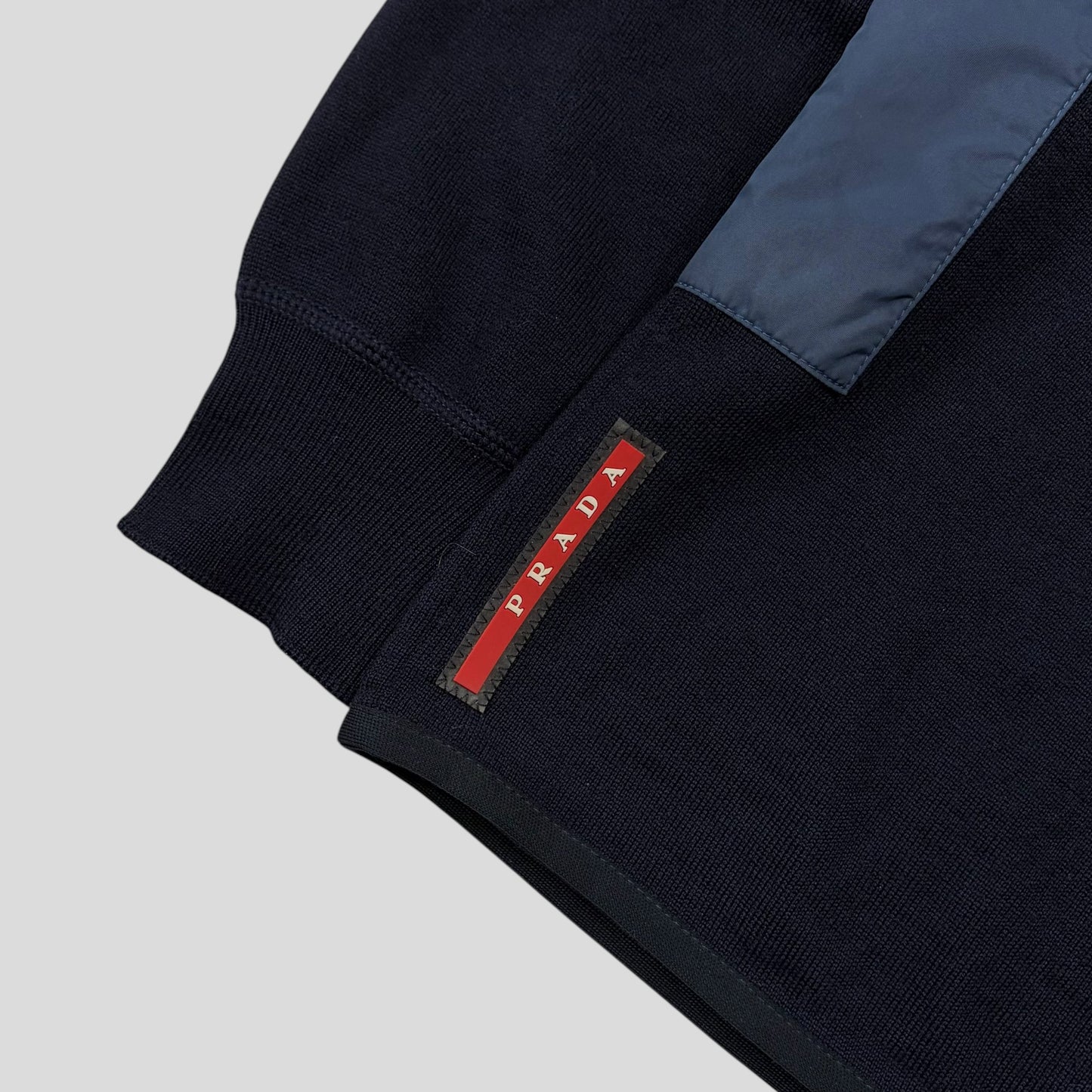 Prada Milano 2017 Nylon Panelled Red Tab Logo Knit Cardigan - IT52