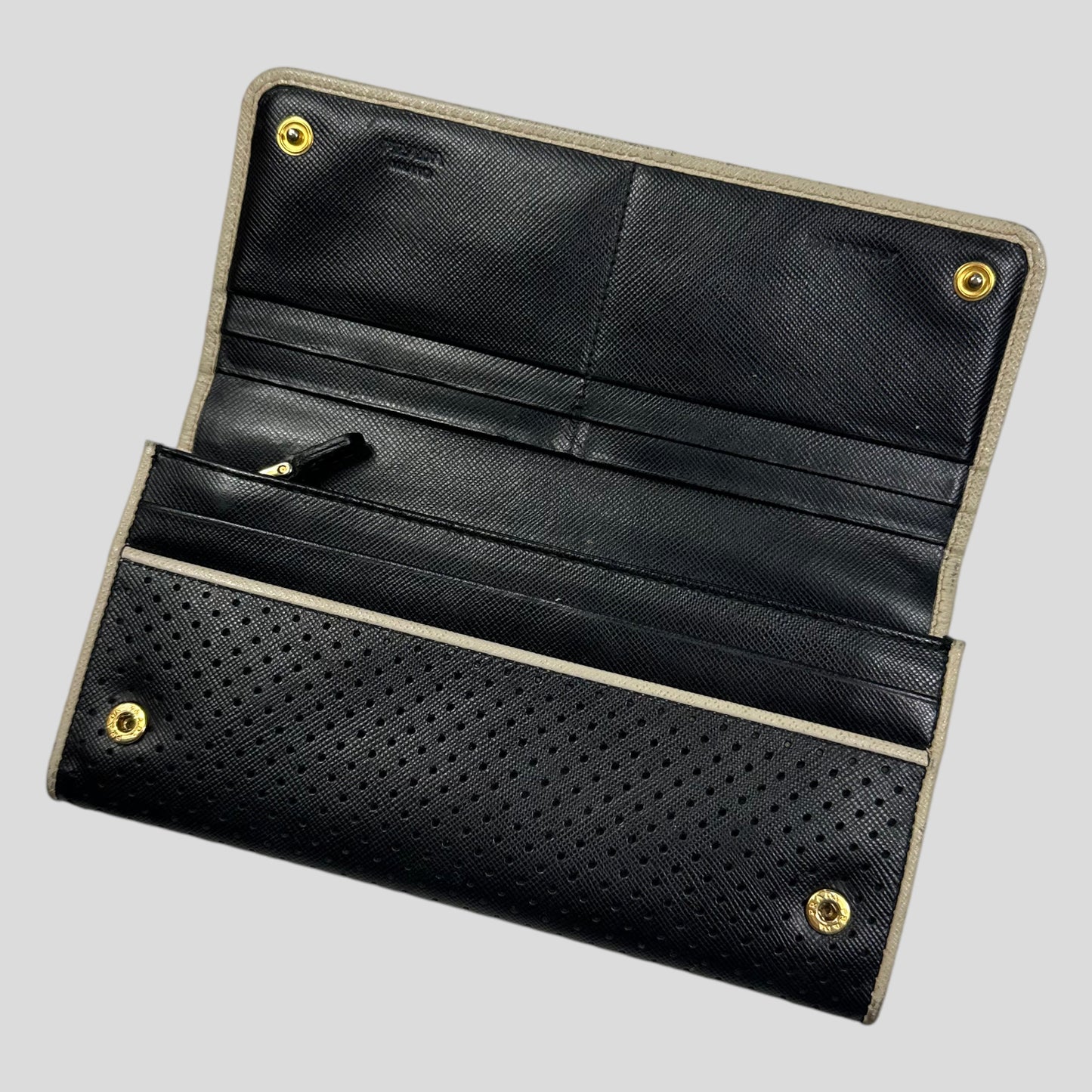 Prada Milano 00’s Perforated Saffiano Leather Flap Continental Wallet