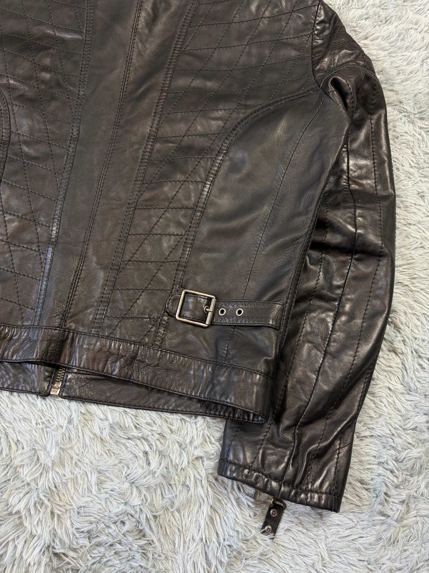 Just Cavalli SS08 Leather Quilted Multipocket Panelled Biker Jacket - L