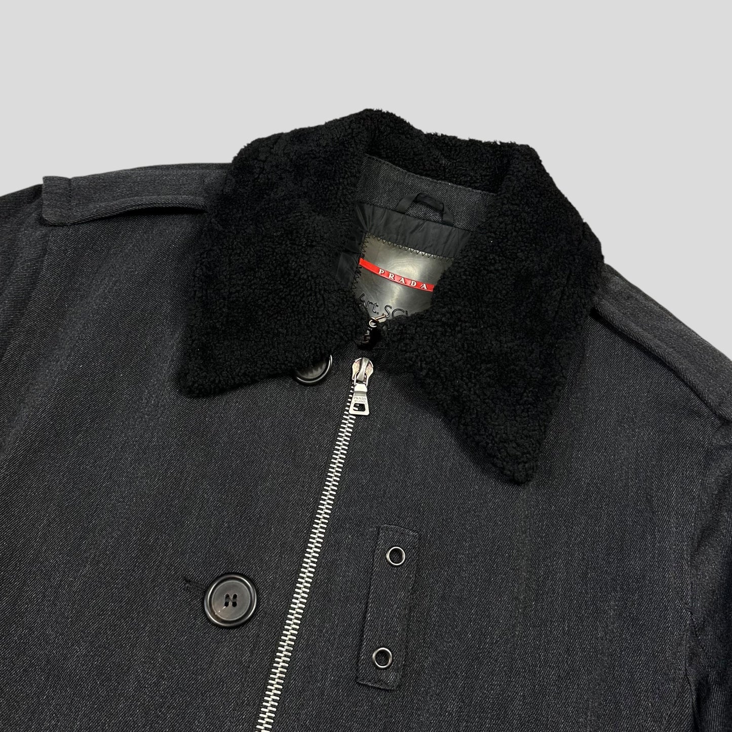 Prada Sport 00’s Technical Wool Sherpa Collar Overcoat - L