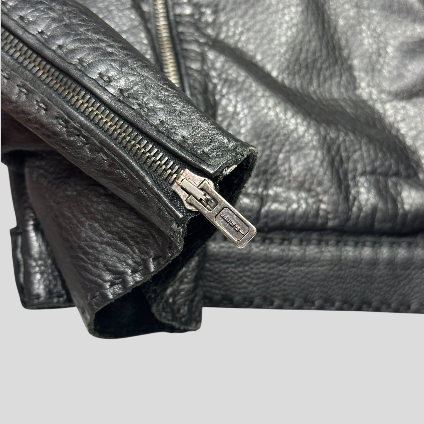 Fendi FF Textured Leather Exaggerated Stitch Moto Jacket - L