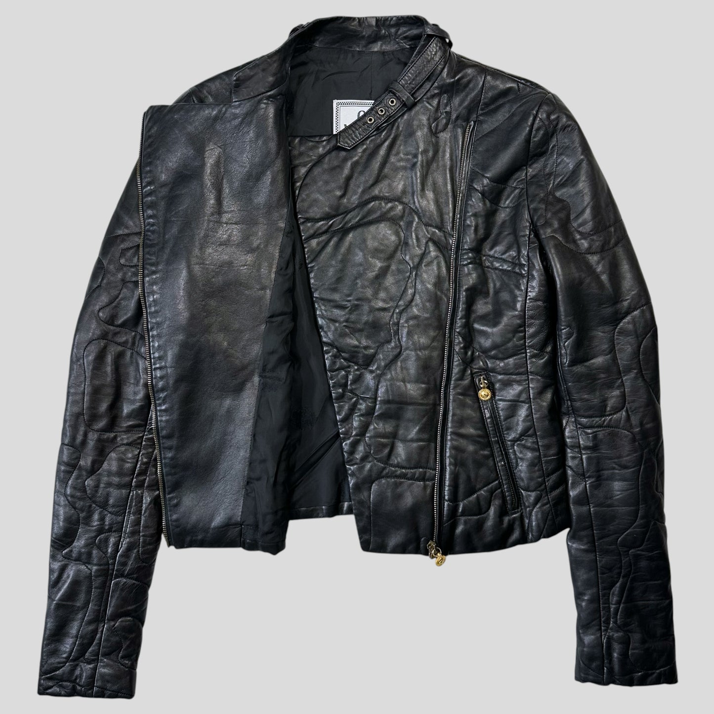 Gianni Versace 1997 Leather Puzzle Camo Biker Jacket - S