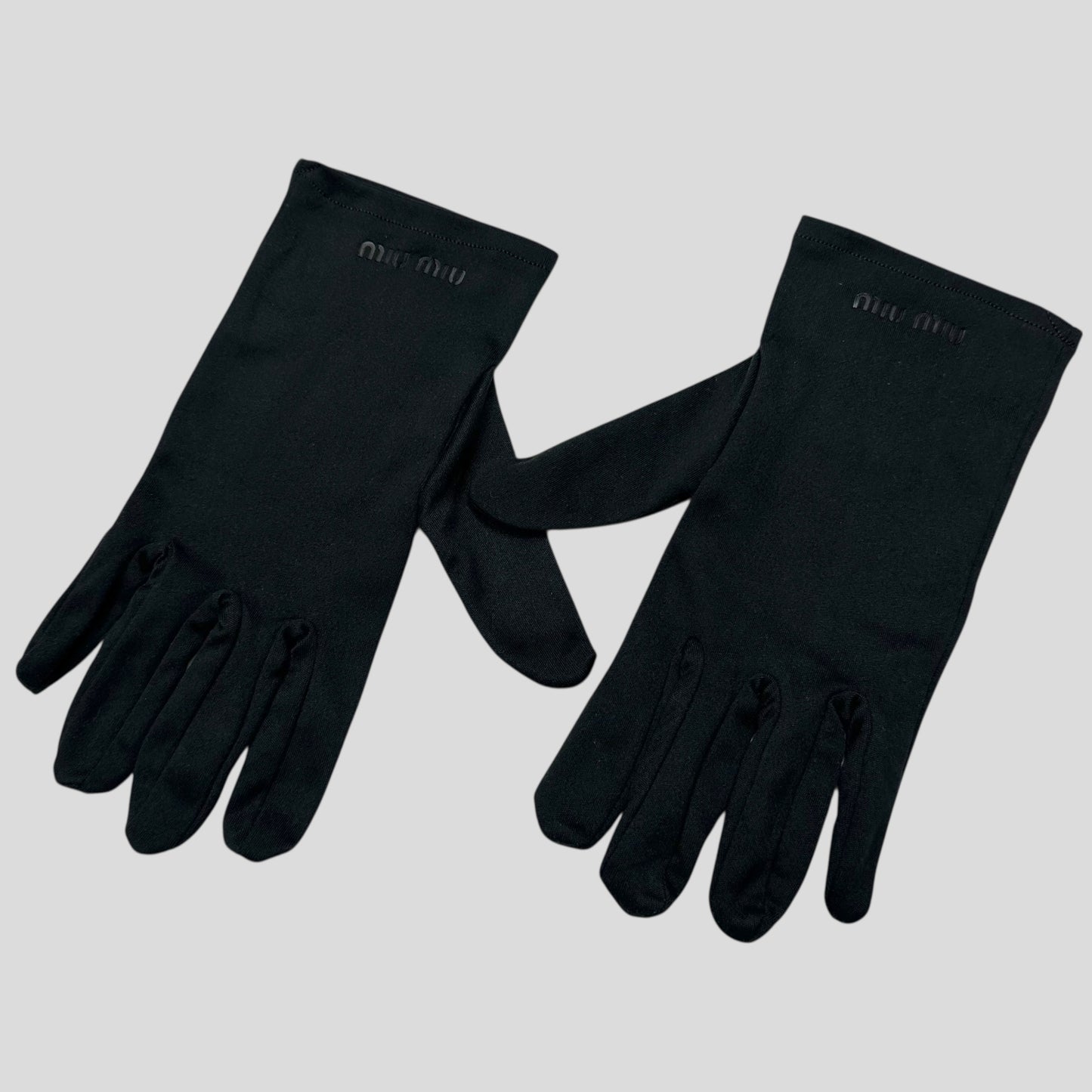 Miu Miu Microfibre Black Embossed Logo Gloves - XS/S
