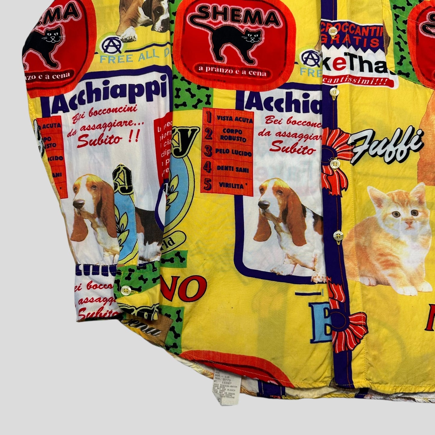 Moschino Jeans 1997 Yellow Cats and Dogs Shirt - L/XL