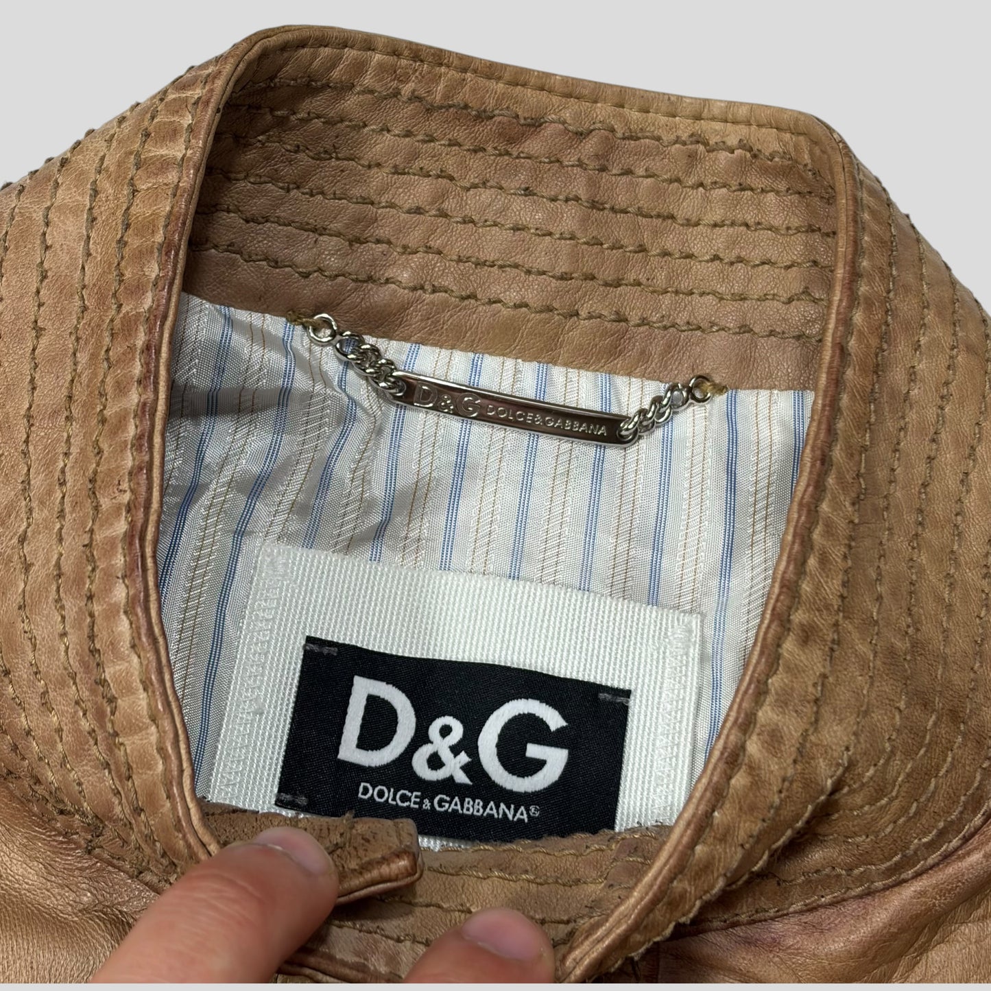 Dolce & Gabanna 2011 Antique Effect Leather Cargo Biker Jacket - M