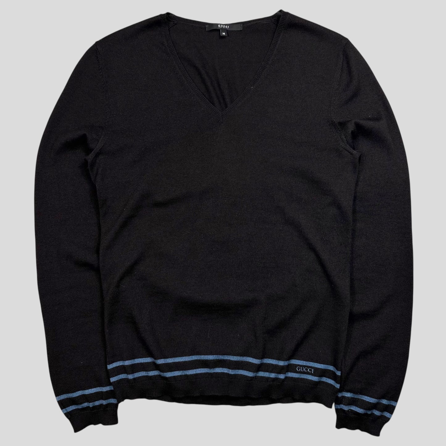 Gucci by Tom Ford 00’s Silk & Wool Light Striped Logo Knit - S/M