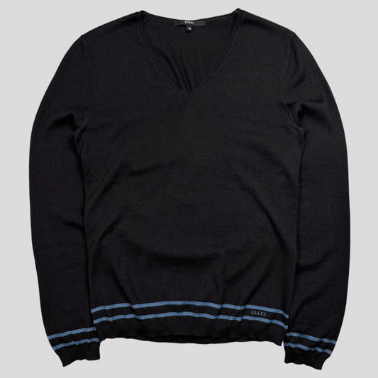 Gucci by Tom Ford 00’s Silk & Wool Light Striped Logo Knit - S/M