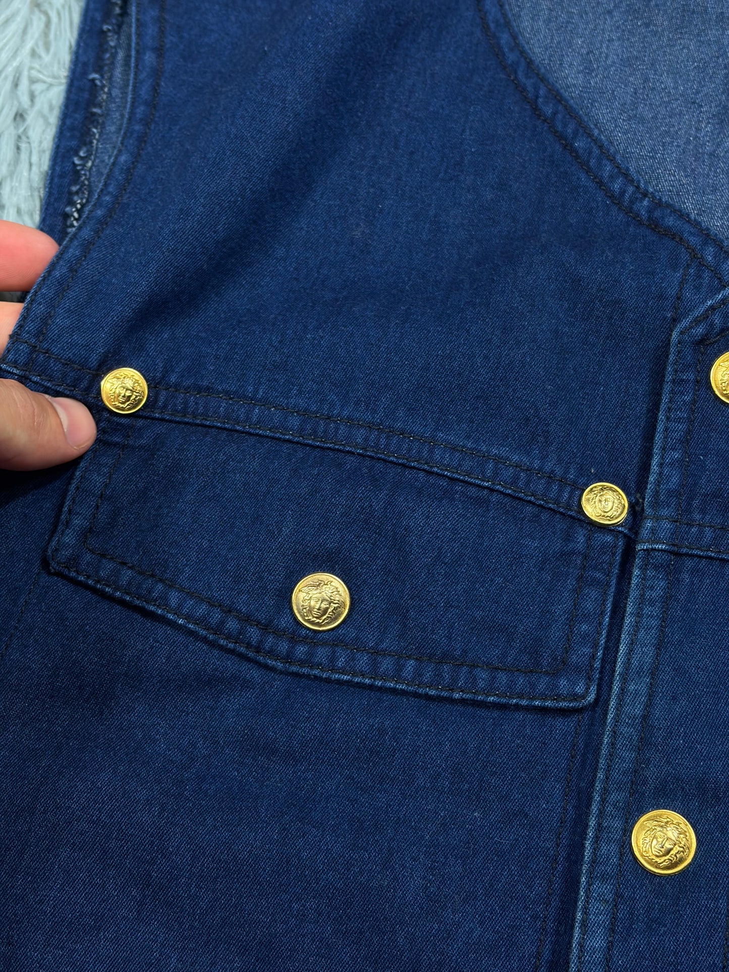 Gianni Versace 1992 Medusa Studded Indigo Denim Vest - IT50