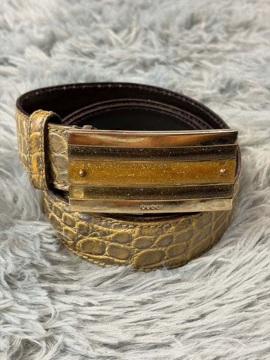Gucci by Tom Ford 00’s Metallic Crocodile Leather Web Belt