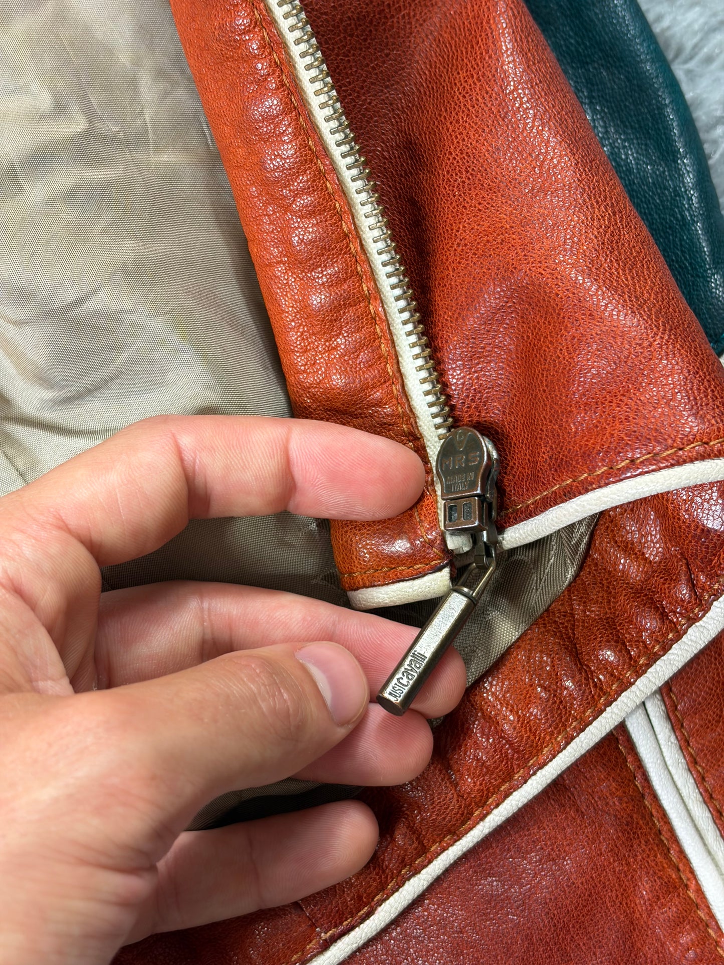 Just Cavalli 2005 Leather Panelled Moto Racer Jacket - M