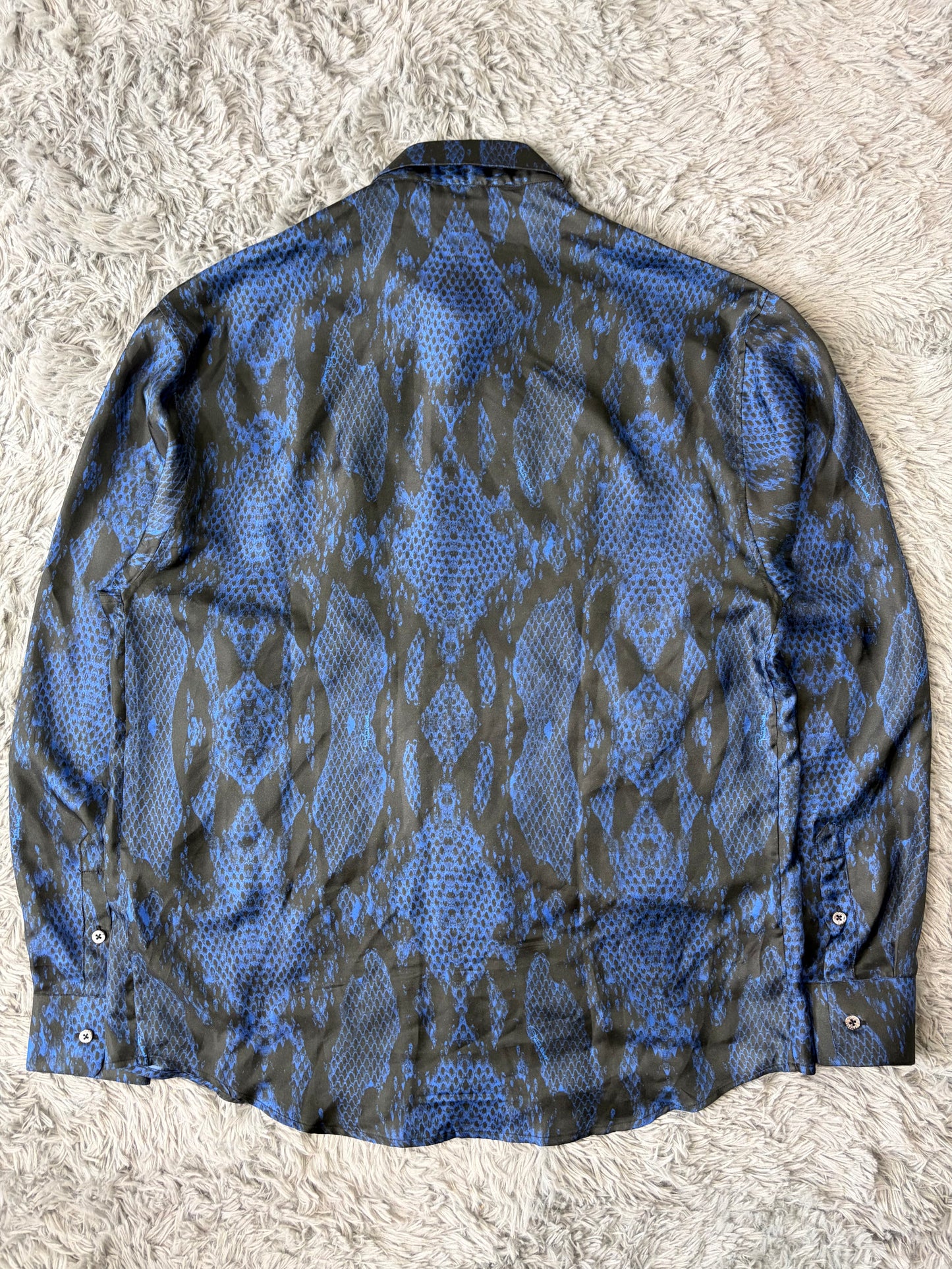 Roberto Cavalli 2023 Silk Python Print Blue Shirt - L