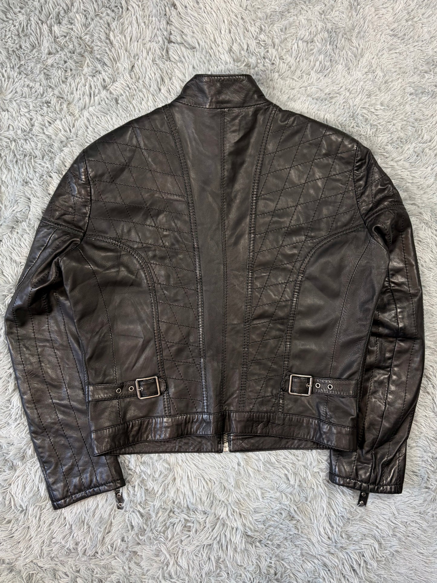 Just Cavalli SS08 Leather Quilted Multipocket Panelled Biker Jacket - L