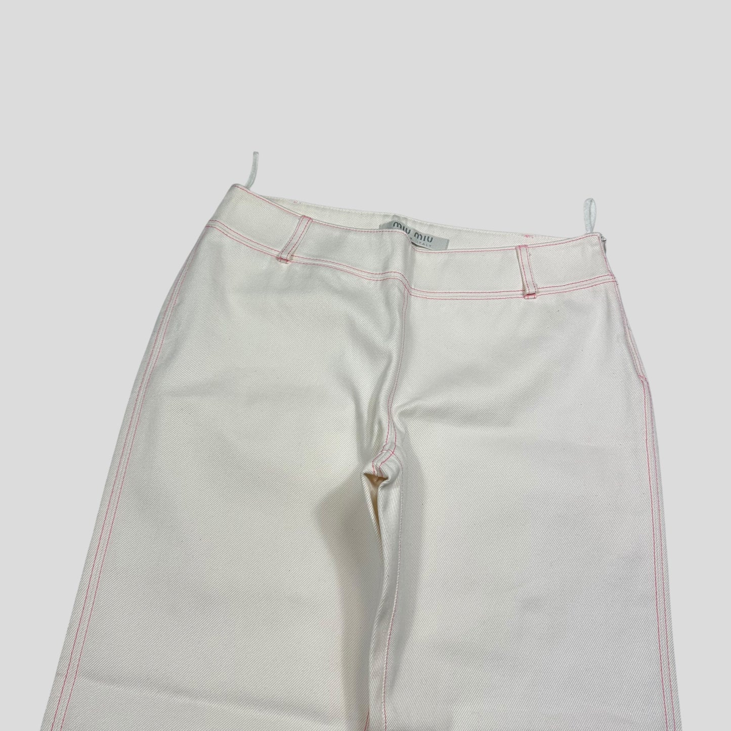 Miu Miu SS00 White and Pink Contrast Stitch Zip-off Bell Trousers - IT42