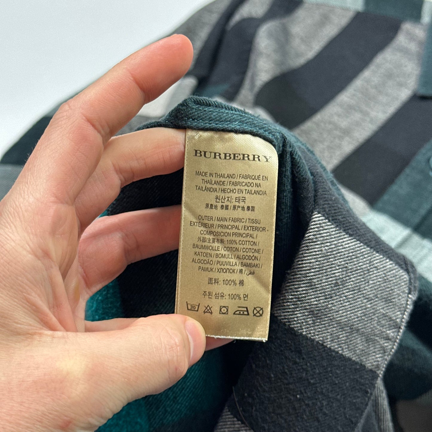 Burberry Green Nova Check Flannel Cotton Longsleeve Shirt - M