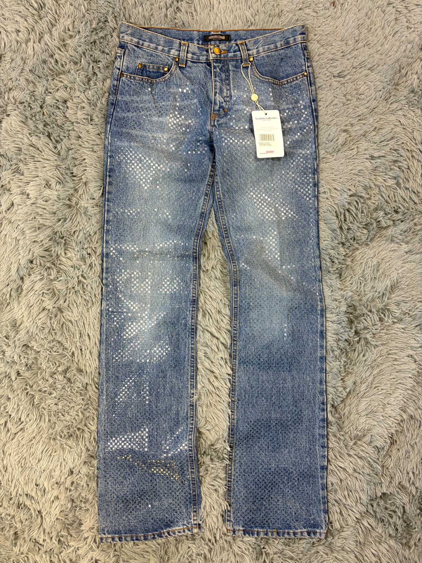 Roberto Cavalli 00’s Diamanté Square Embellished Crystal Jeans - S/M