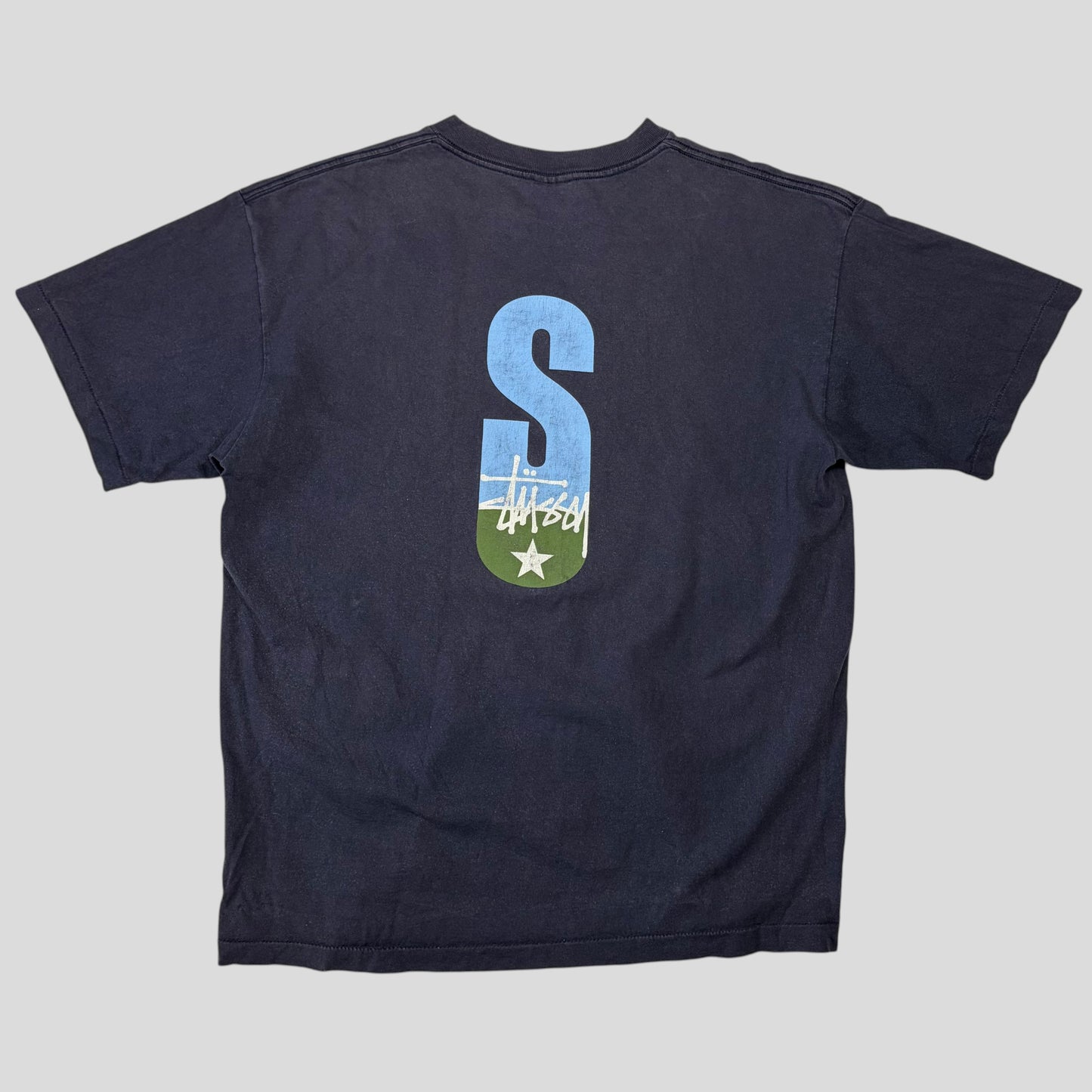 Stussy 1998 Big S Double Sky Logo  T-shirt - XL