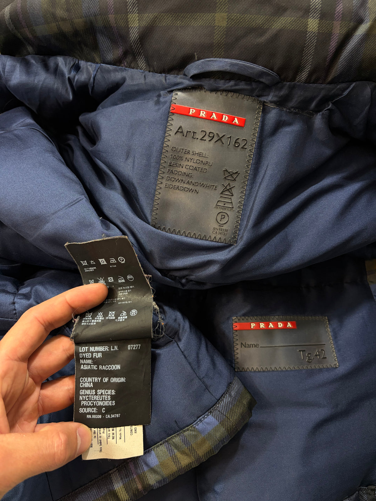 Prada Sport 2011 Shadow Plaid Raccoon Fur Nylon Puffer Gilet - M
