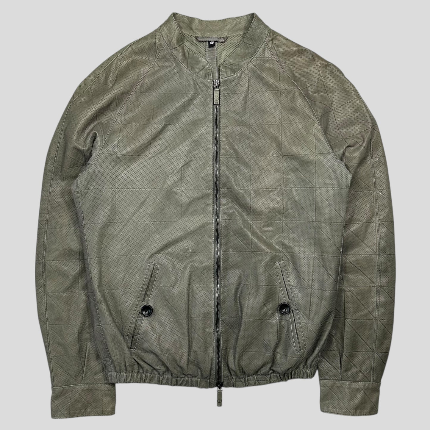 Giorgio Armani 2010 Perforated Leather Grid Bomber Jacket - IT48 (M)
