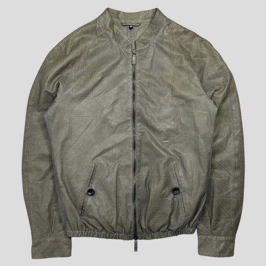 Giorgio Armani 2010 Perforated Leather Grid Bomber Jacket - IT48 (M)