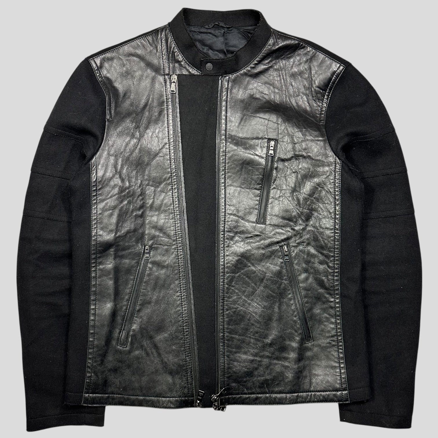 Neil Barrett 00's Leather + Wool Modular Zip Panelled Biker Jacket
