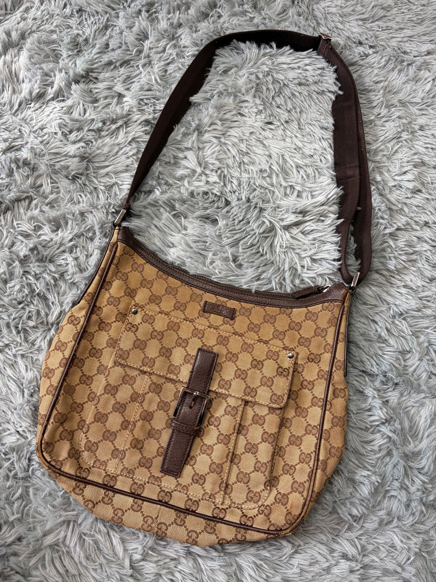 Gucci GG Monogram Brown Canvas Satchel Crossbody Bag