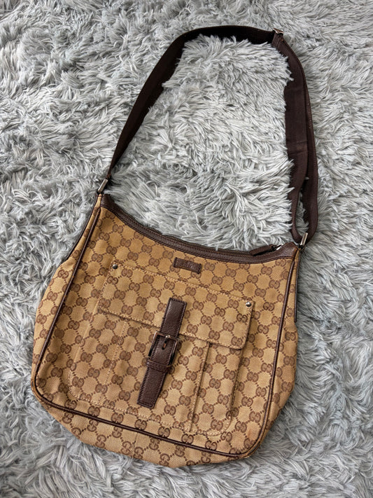 Gucci GG Monogram Brown Canvas Satchel Crossbody Bag