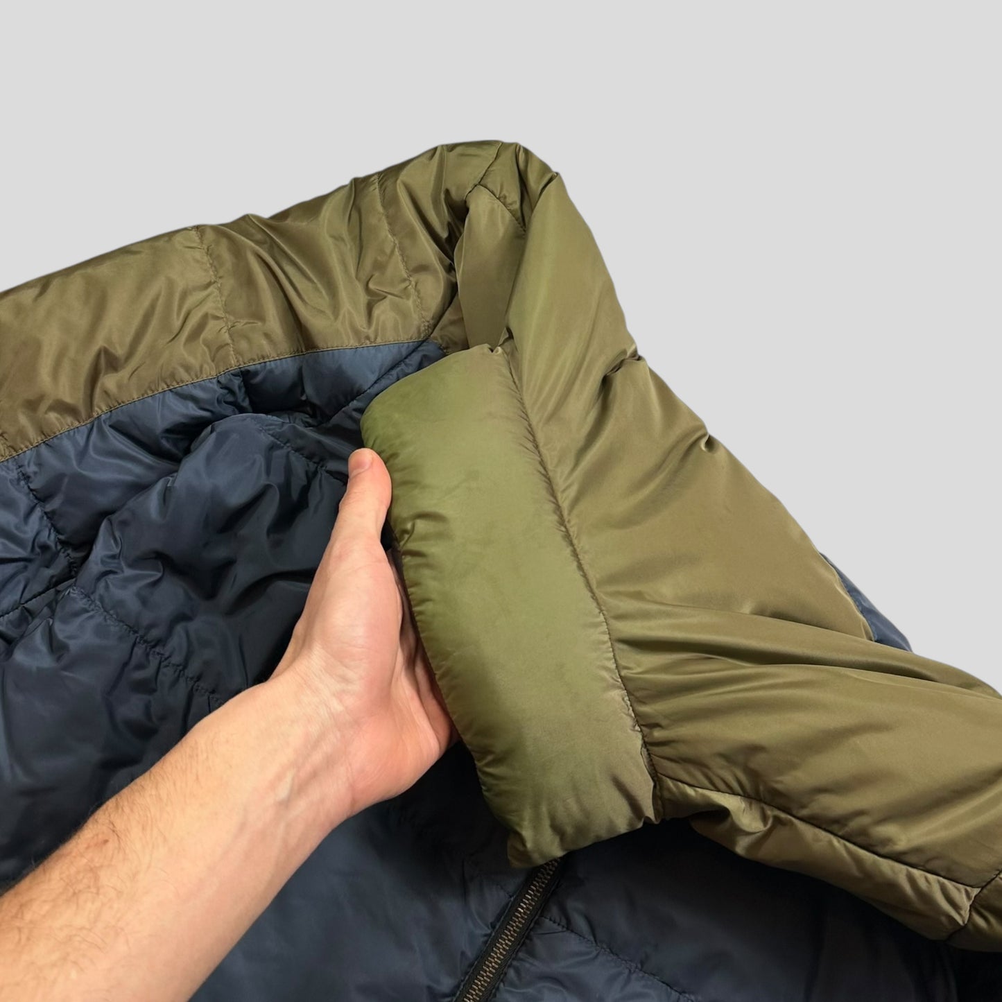 Prada Milano 2012 Leather Reversible Triangle Logo Nylon Puffer Jacket - L