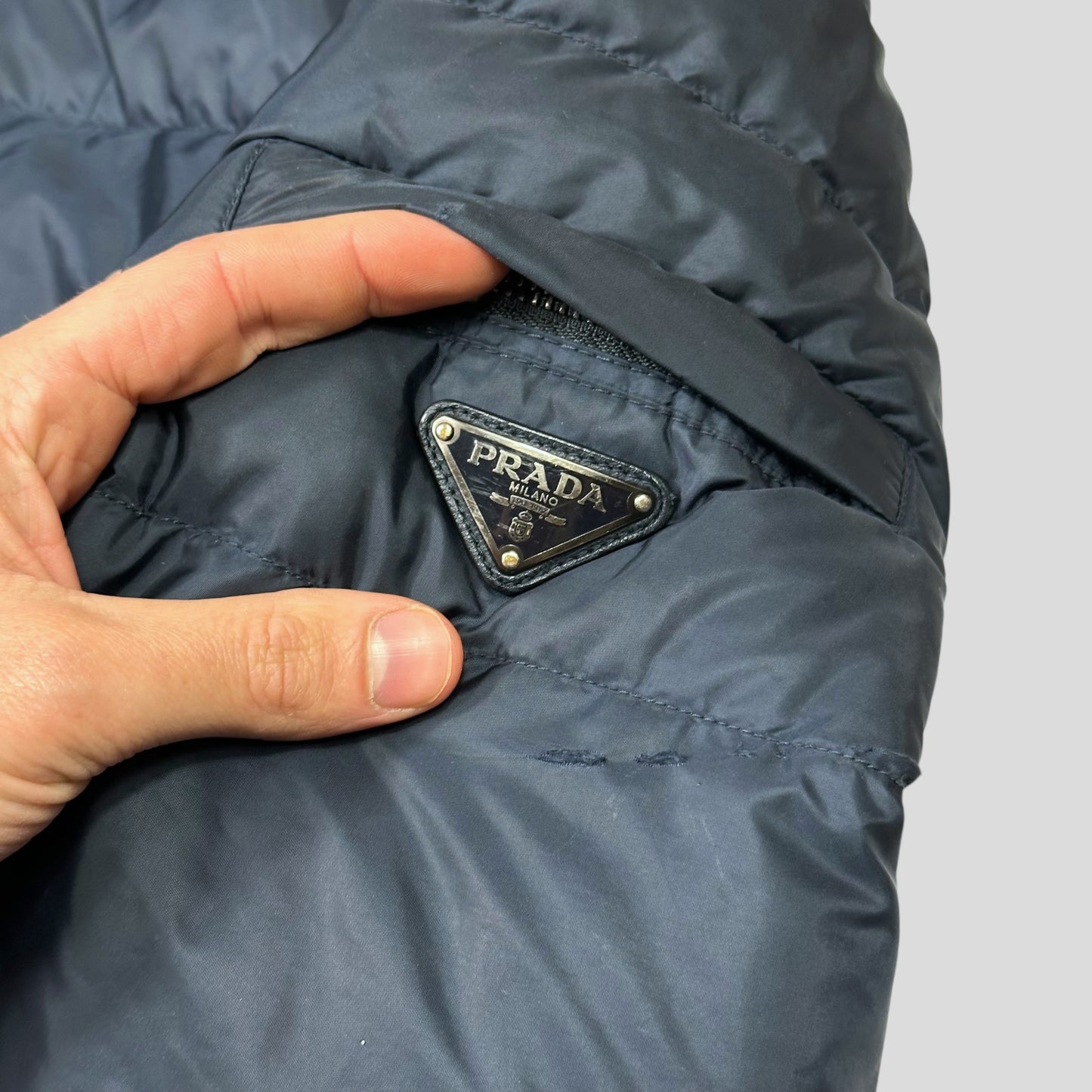Prada 2014 Navy Nylon Down Triangle Plaque Puffer Jacket - IT48 (M/L)