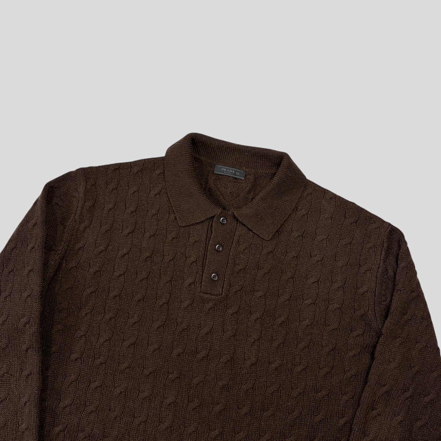 Prada 2024 Triangle Logo Cashmere Collared Cable-knit - L/XL