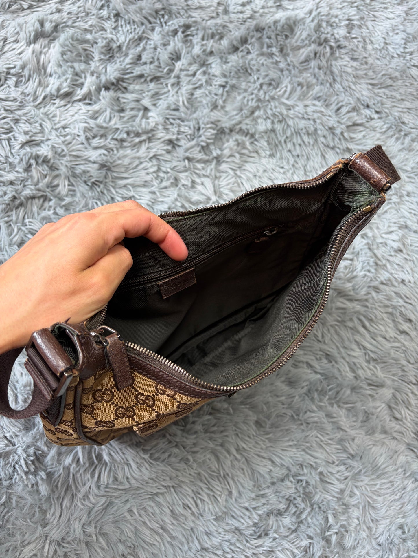 Gucci GG Monogram Brown Canvas Satchel Crossbody Bag