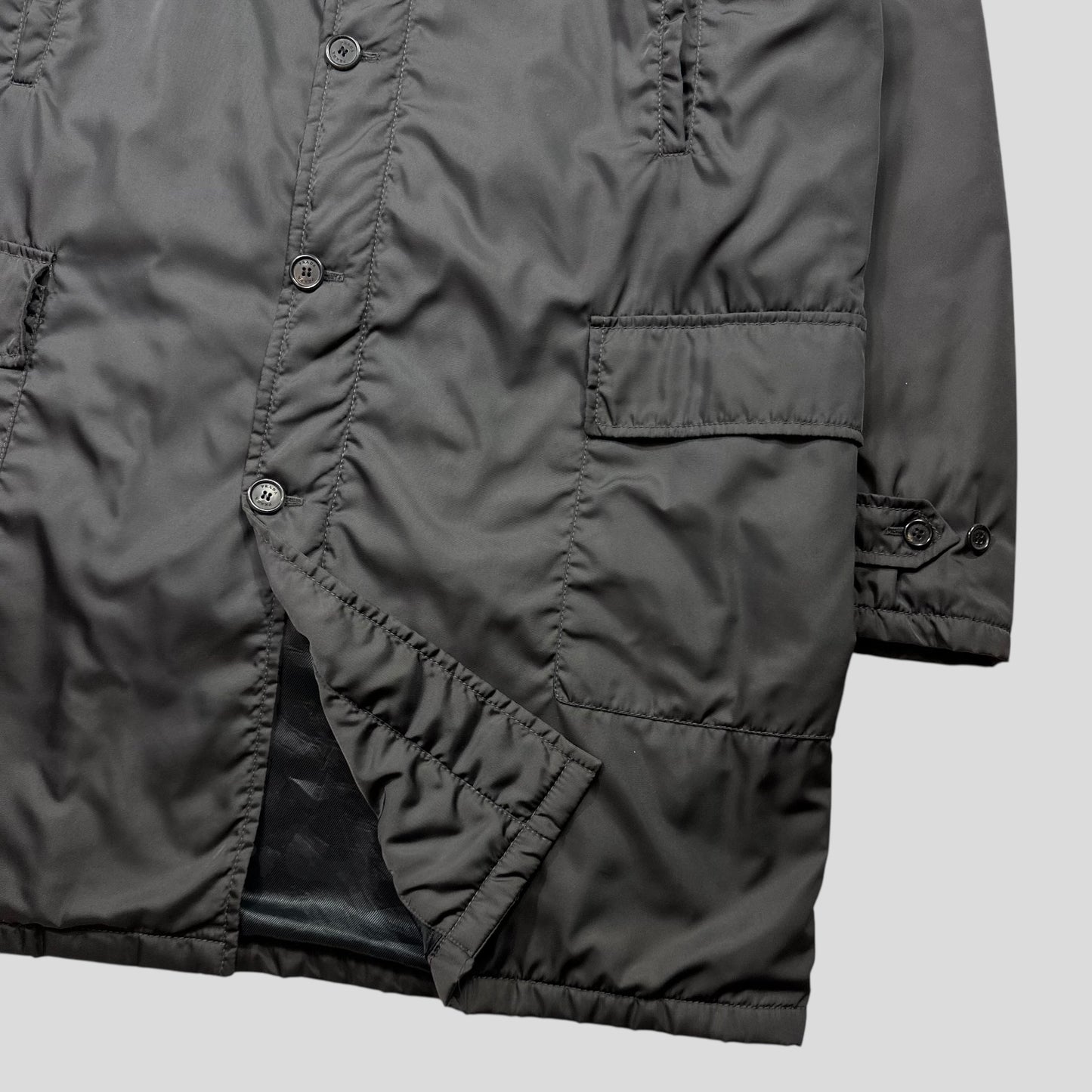 Prada Milano 00’s Sherpa Hood Padded Nylon Canvas Multipocket Coat - XXL