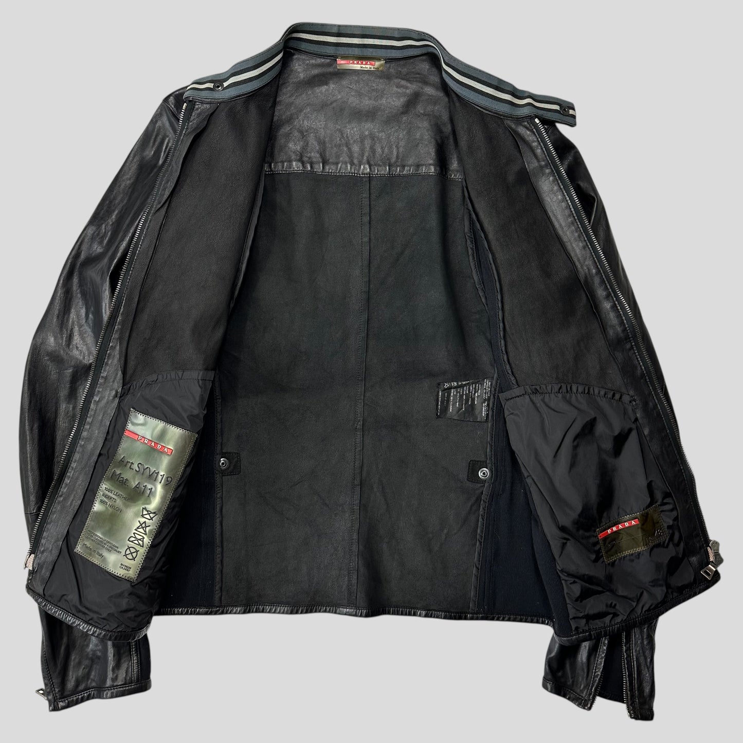 Prada Sport SS00 Leather Biker Curved Panelled Moto Jacket - IT48 (S)