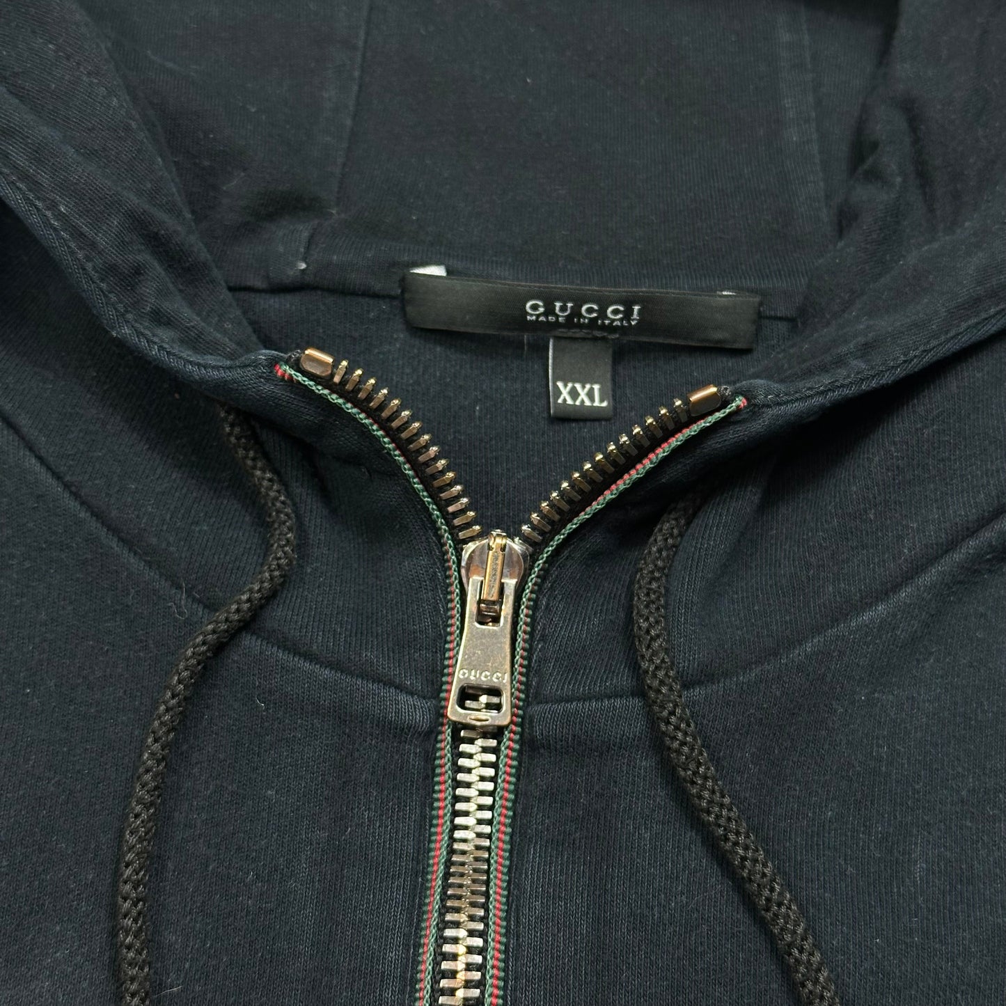 Gucci 2008 Navy Web Stripe Zip Detailed Heavy Cotton Hoodie - M/L
