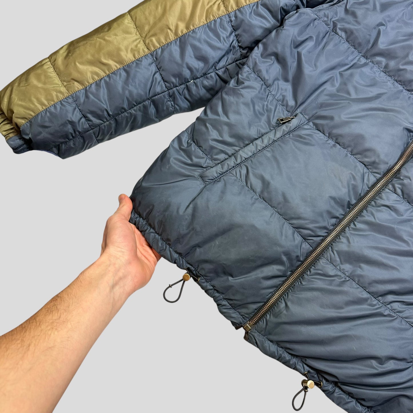 Prada Milano 2012 Leather Reversible Triangle Logo Nylon Puffer Jacket - L