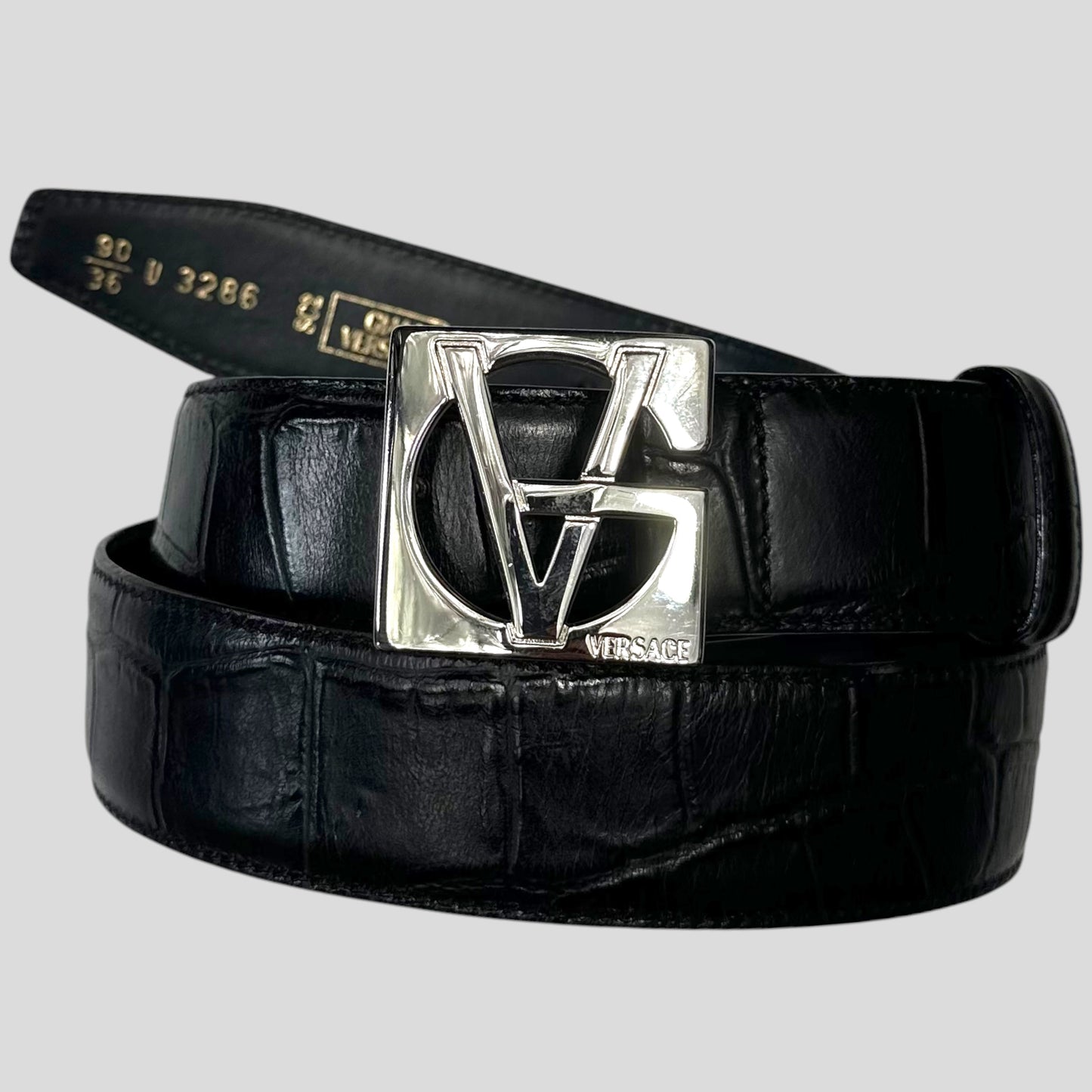 Gianni Versace 90’s Alligator Leather GV Buckle Belt