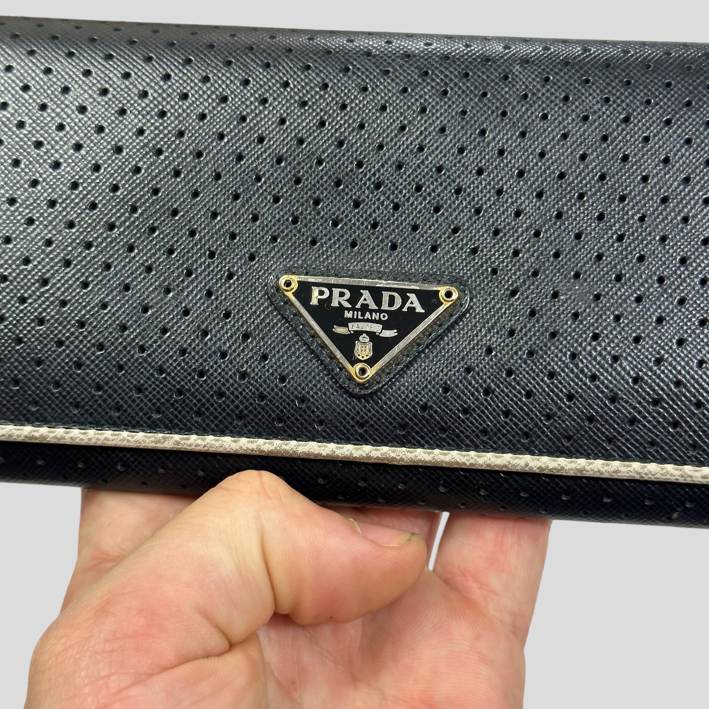 Prada Milano 00’s Perforated Saffiano Leather Flap Continental Wallet