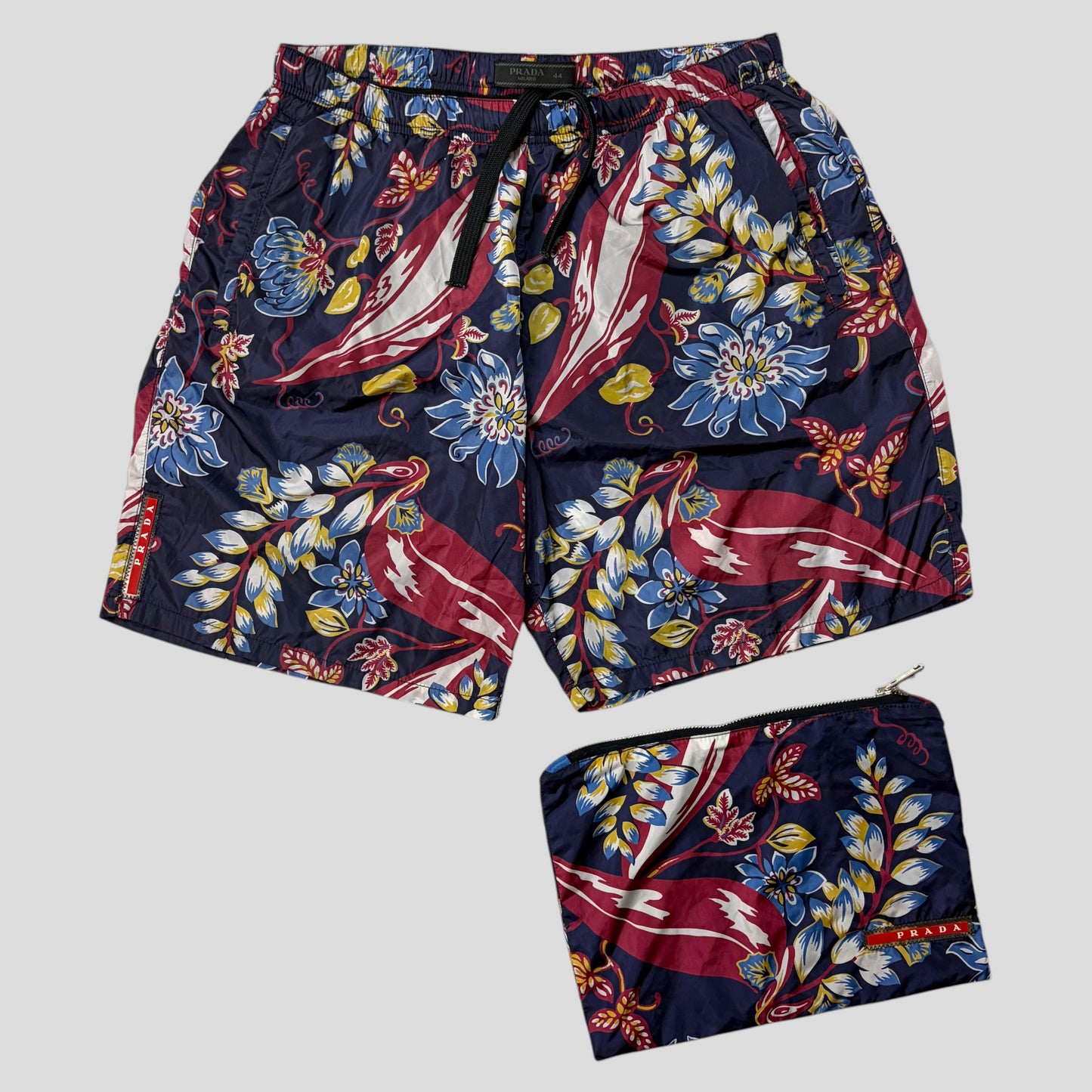 Prada 2014 Floral Nylon Red Tab Logo Shorts + Bag - IT44