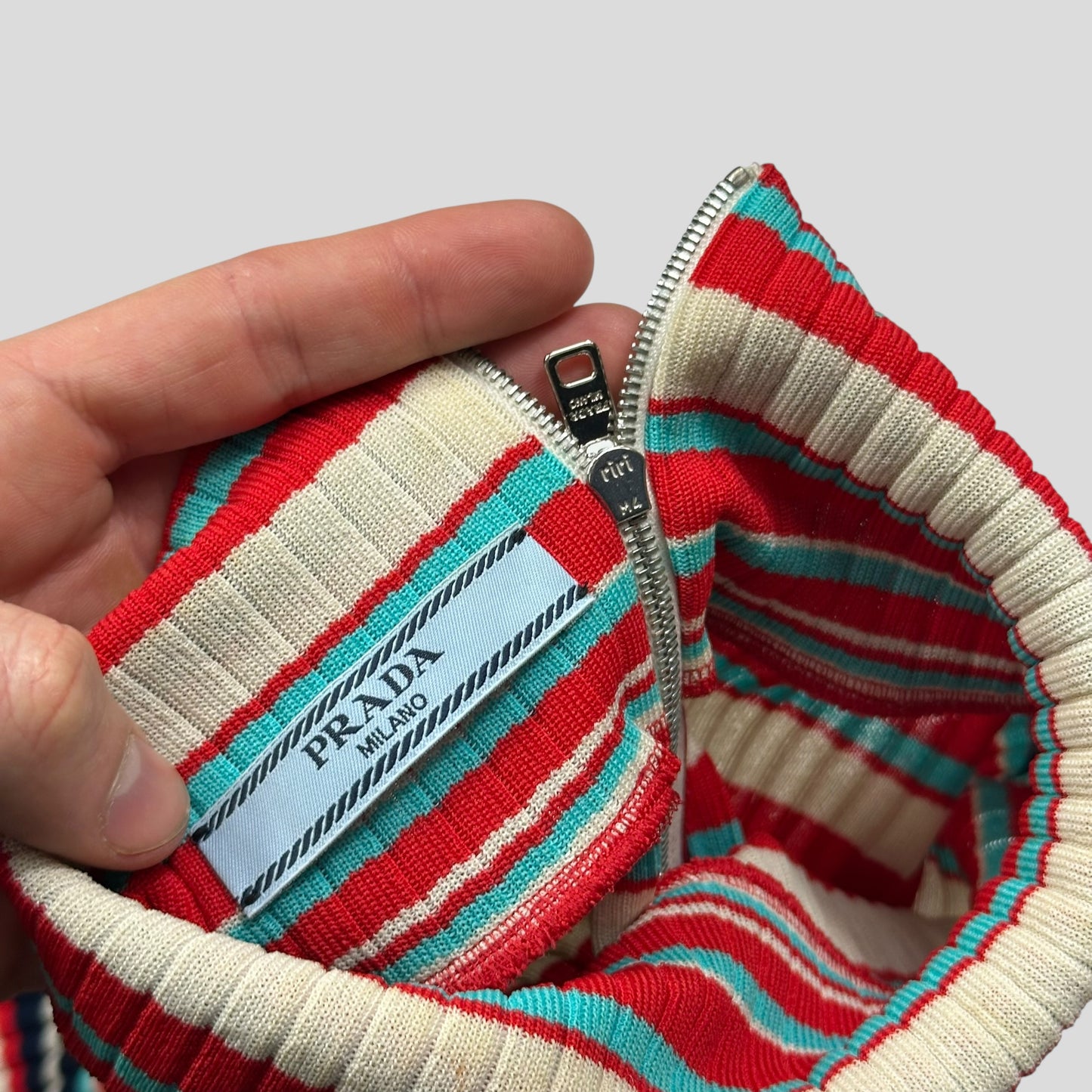 Prada Milano 2018 Candy Striped Textured Cropped Logo Knit - S