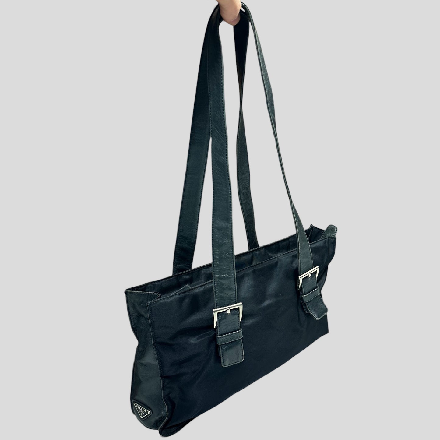 Prada 00’s Nylon + Leather Plaque Logo Shoulder Bag