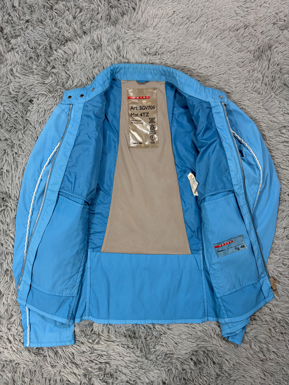 Prada Sport 2003 Aqua Blue Nylon Piped Biker Jacket - IT48