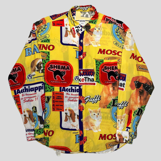 Moschino Jeans 1997 Yellow Cats and Dogs Shirt - L/XL