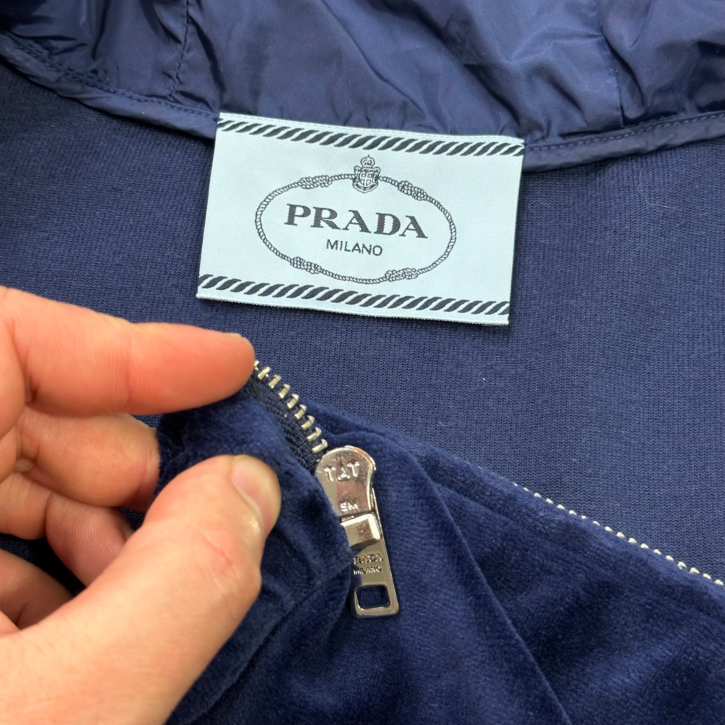 Prada Milano 2014 Velour Red Tab Hoodie - XS/S