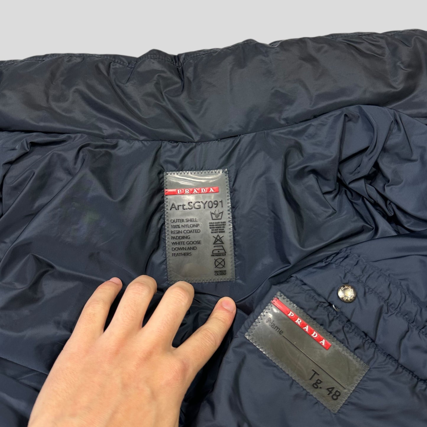 Prada 2014 Navy Nylon Down Triangle Plaque Puffer Jacket - IT48 (M/L)