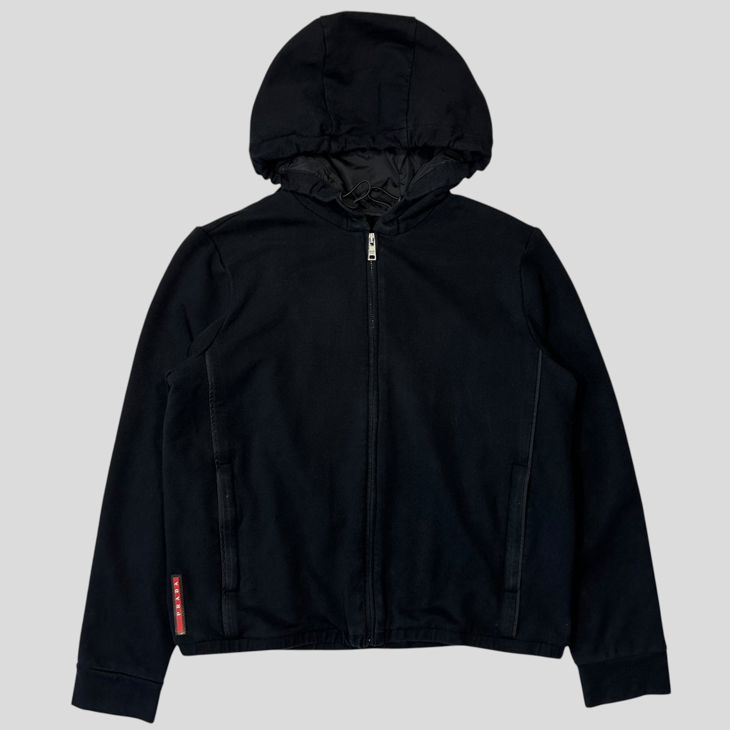 Prada 2017 Red Tab Boxy Cropped Piped Zip-up Hoodie - M