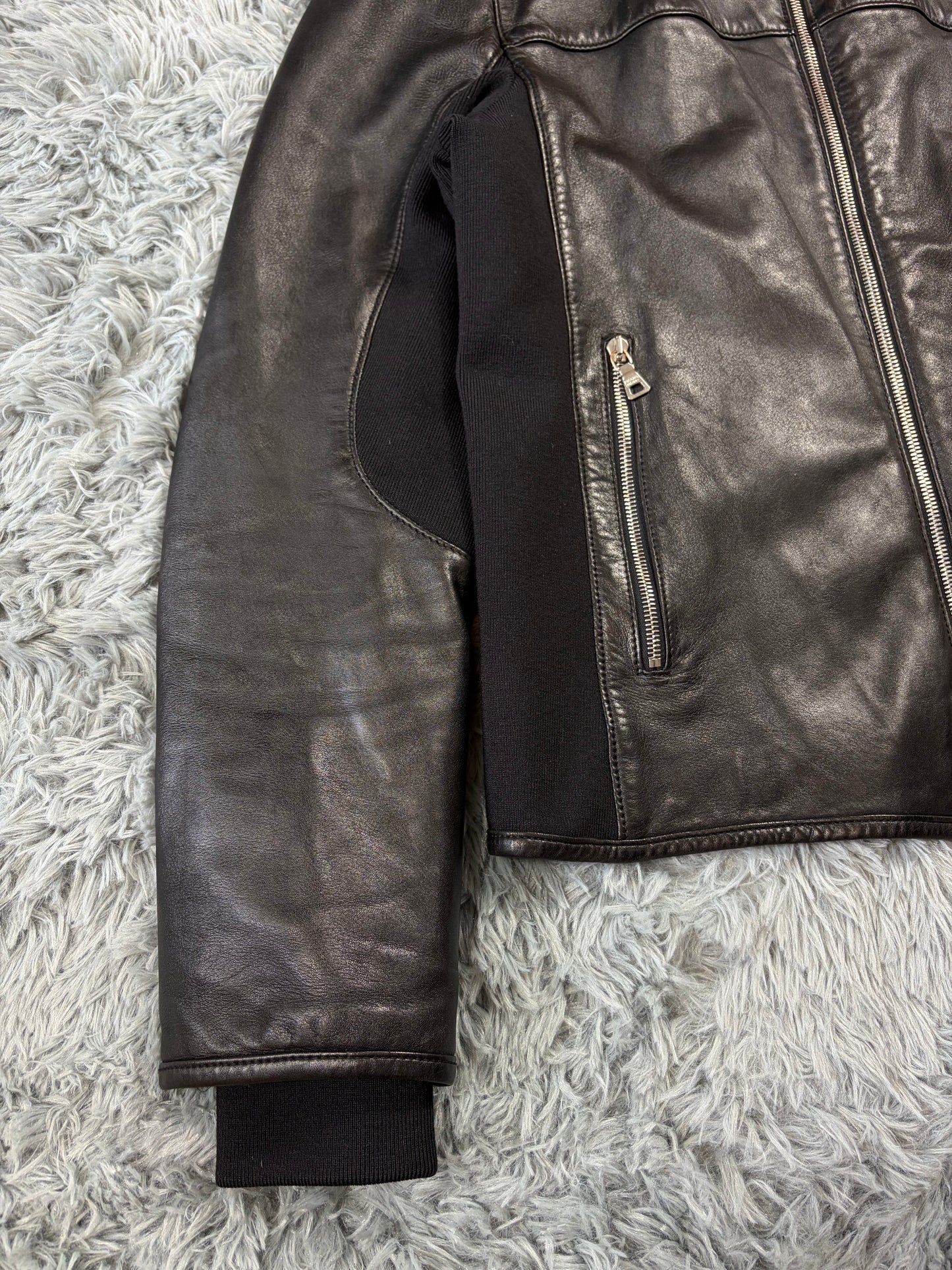 Prada Sport 00’s Leather & Wool Padded Hybrid Biker Jacket - IT50