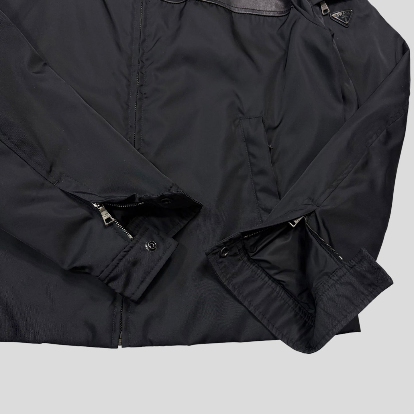 Prada 2013 Triangle Logo Gabardine Nylon & Leather Blouson Jacket - L/XL